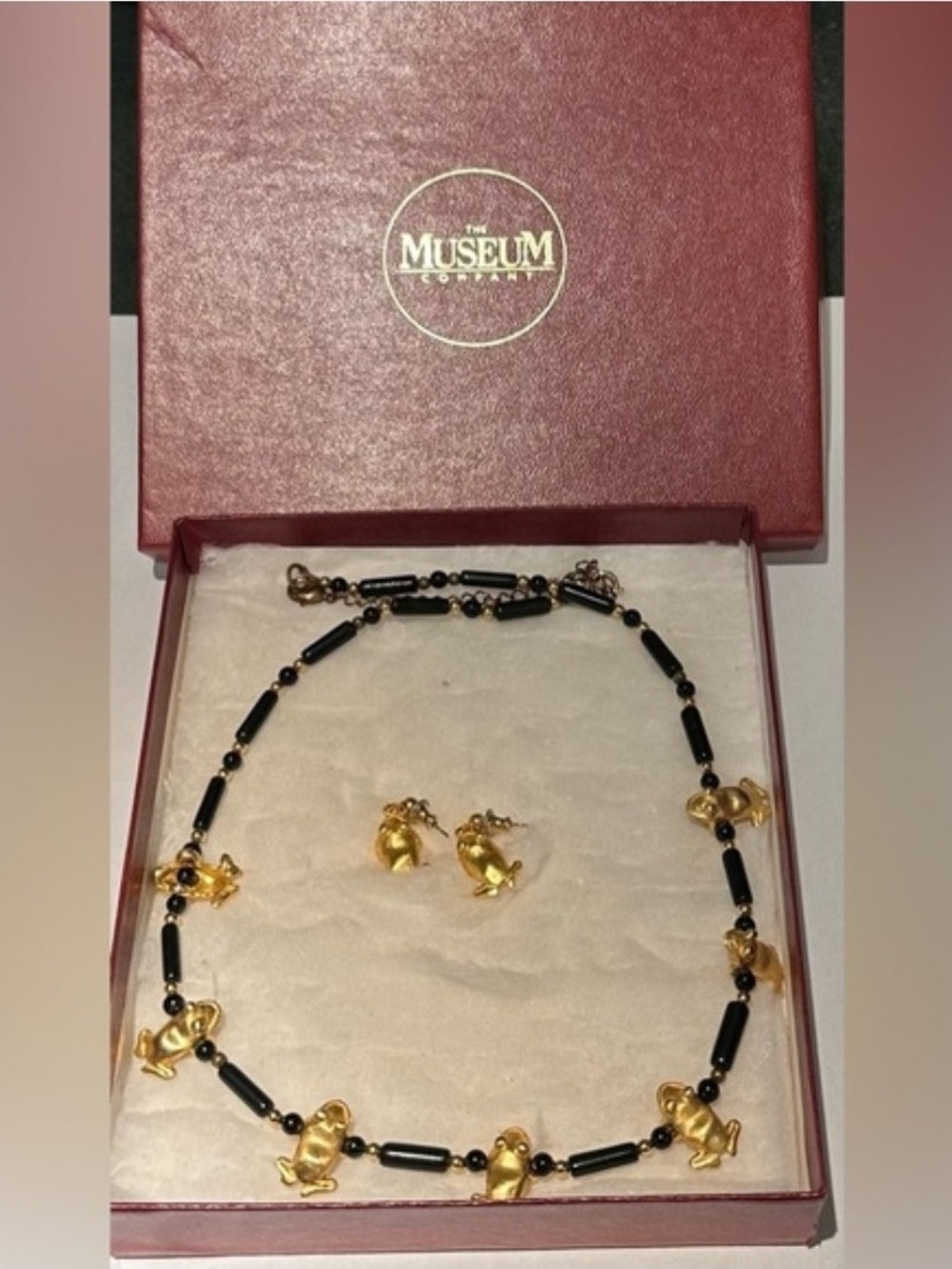 Vintage Museum Company Black and Gold Frog Charm Necklace with Earrings